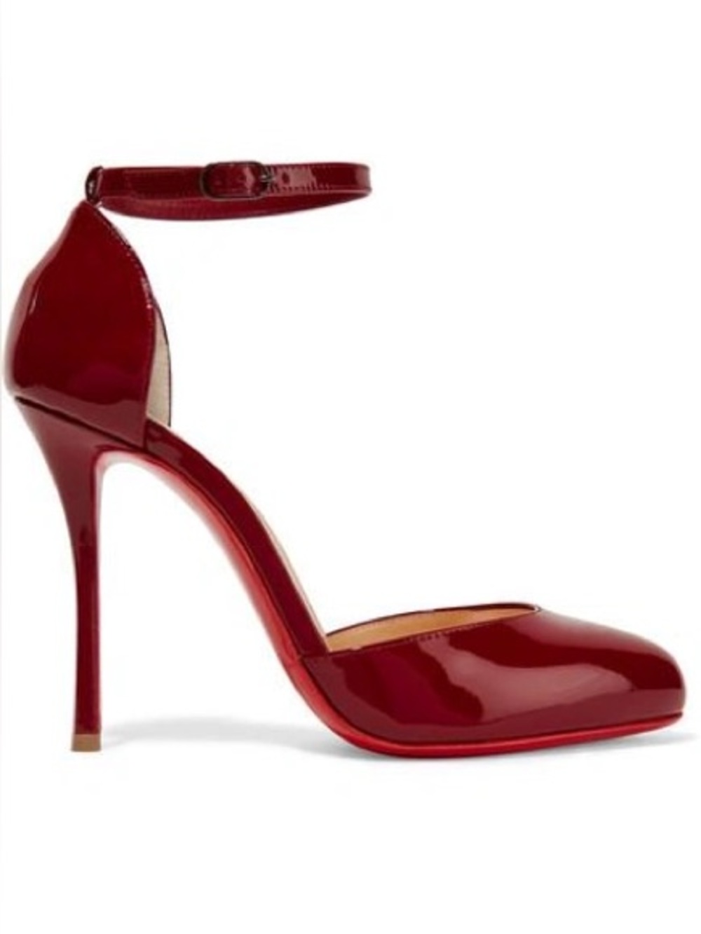 Christian Louboutin Candy Cherry Red Patent Leather Ankle-Strap Pumps - Picture 13 of 14